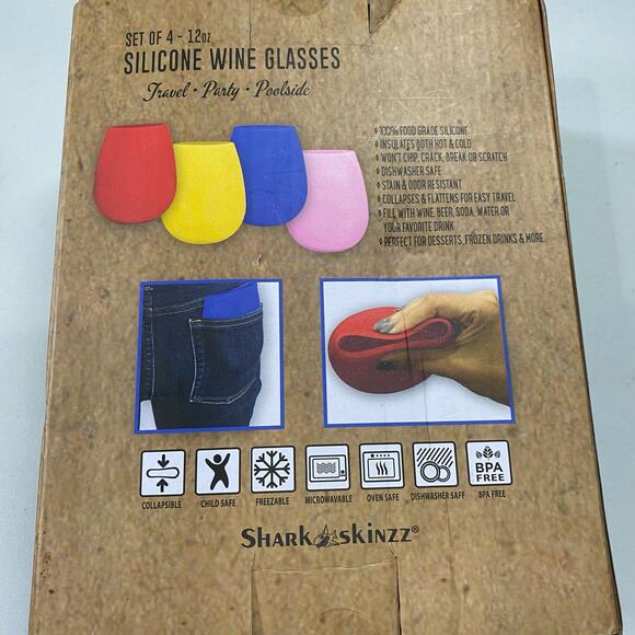 SharkSkinzz Set of 4 Silicone Wine Glasses Beach Park Party - Picture 3 of 6